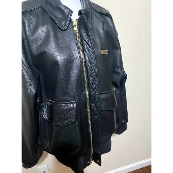Game Sportswear Bomber Jacket Mens Medium Black Premium Leather FLAW